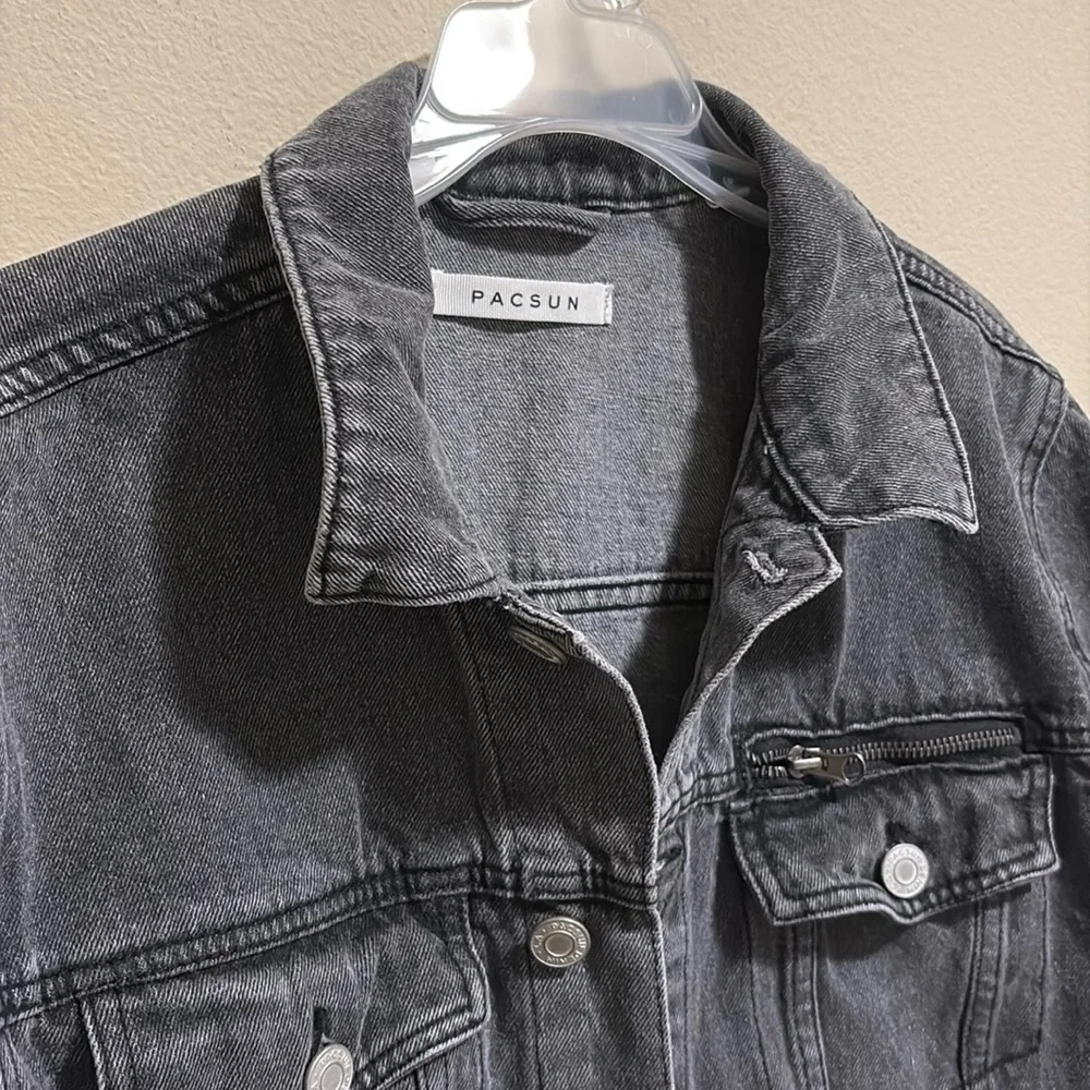 PacSun Men’s Hunter Classic Fit Trucker Jean Jacket Black Wash Denim Size Medium - Picture 4 of 10